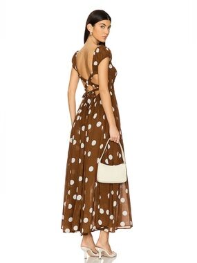 NWT Free People Ultraviolet Smocked Polka Dot Front Maxi Dress In Oak Combo Sz S